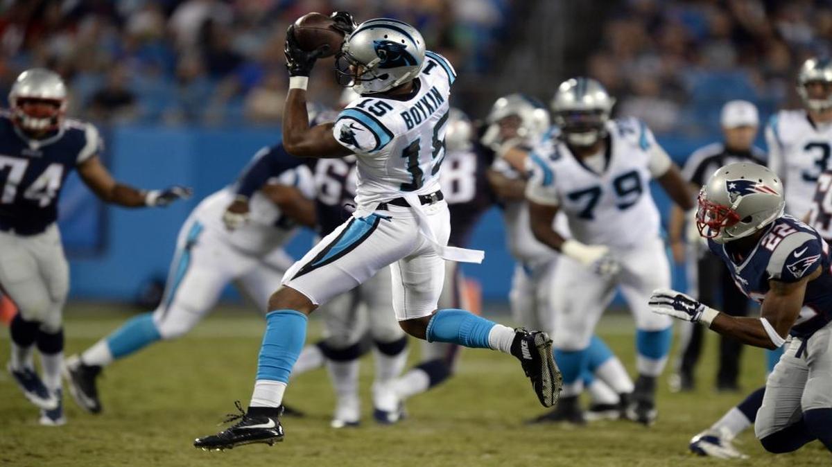 
Wide receiver Jarrett Boykin (15) played well in exhibition games but wasn’t as consistent in practice. The Carolina Panthers cut him Tuesday.
