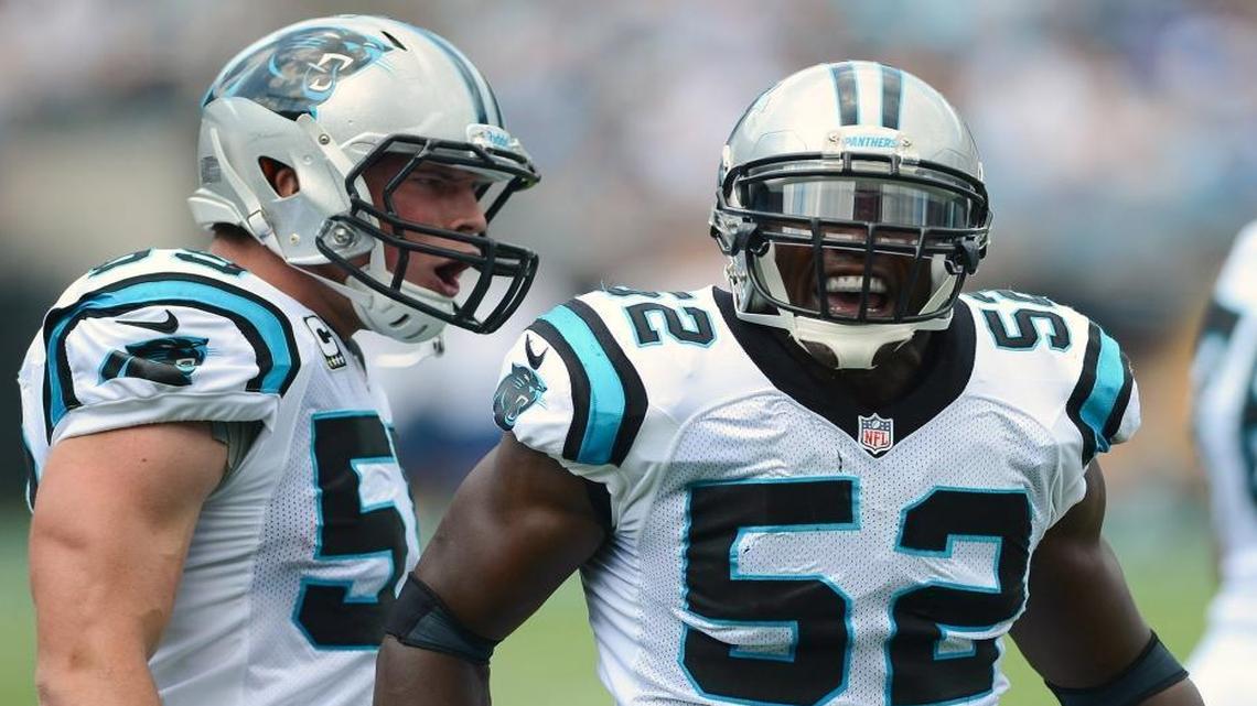 Former Carolina Panthers linebacker Jon Beason (52) was the first big-name player shown the door by general manager Dave Gettleman, after the team drafted Luke Kuechly (59). Beason calls that move a smart business decision, but is less complimentary about more recent Gettleman moves.