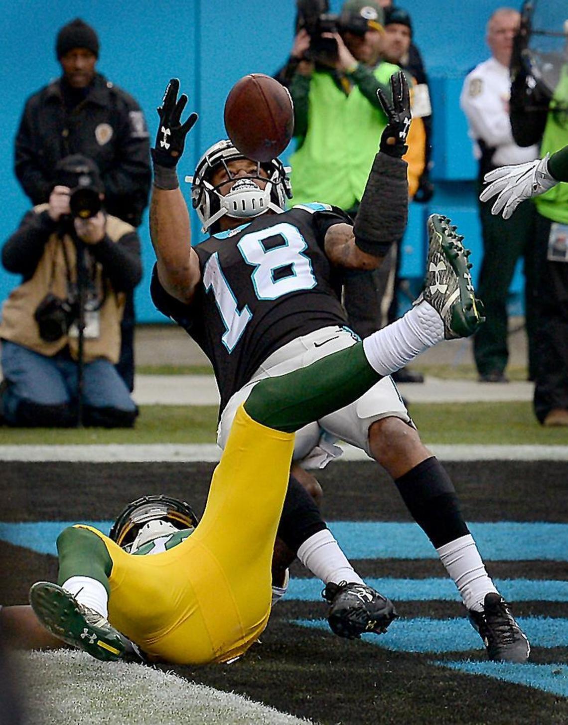 Carolina Panthers wide receiver Damiere Byrd scored the first two touchdowns of his career on catches against Green Bay last Dec. 17 in the Panthers’ 31-24 victory.