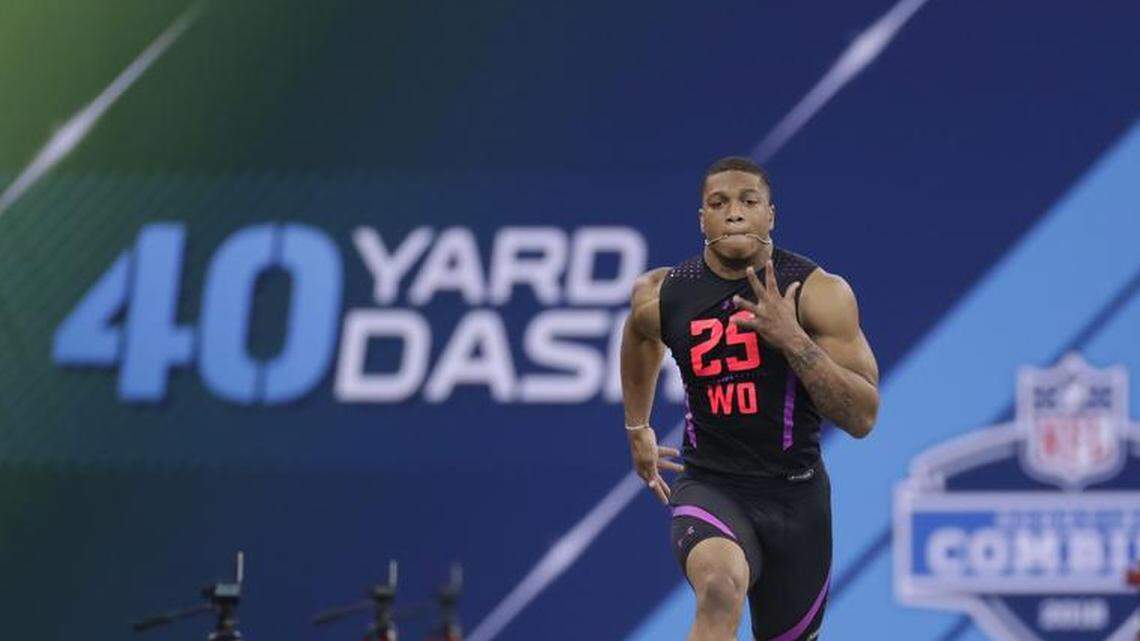 The Carolina Panthers picked several players in the 2018 NFL Draft — including Maryland wide receiver D.J. Moore, above, LSU cornerback Donte Jackson and Indiana tight end Ian Thomas — who were among the fastest at their position at the spring combine.