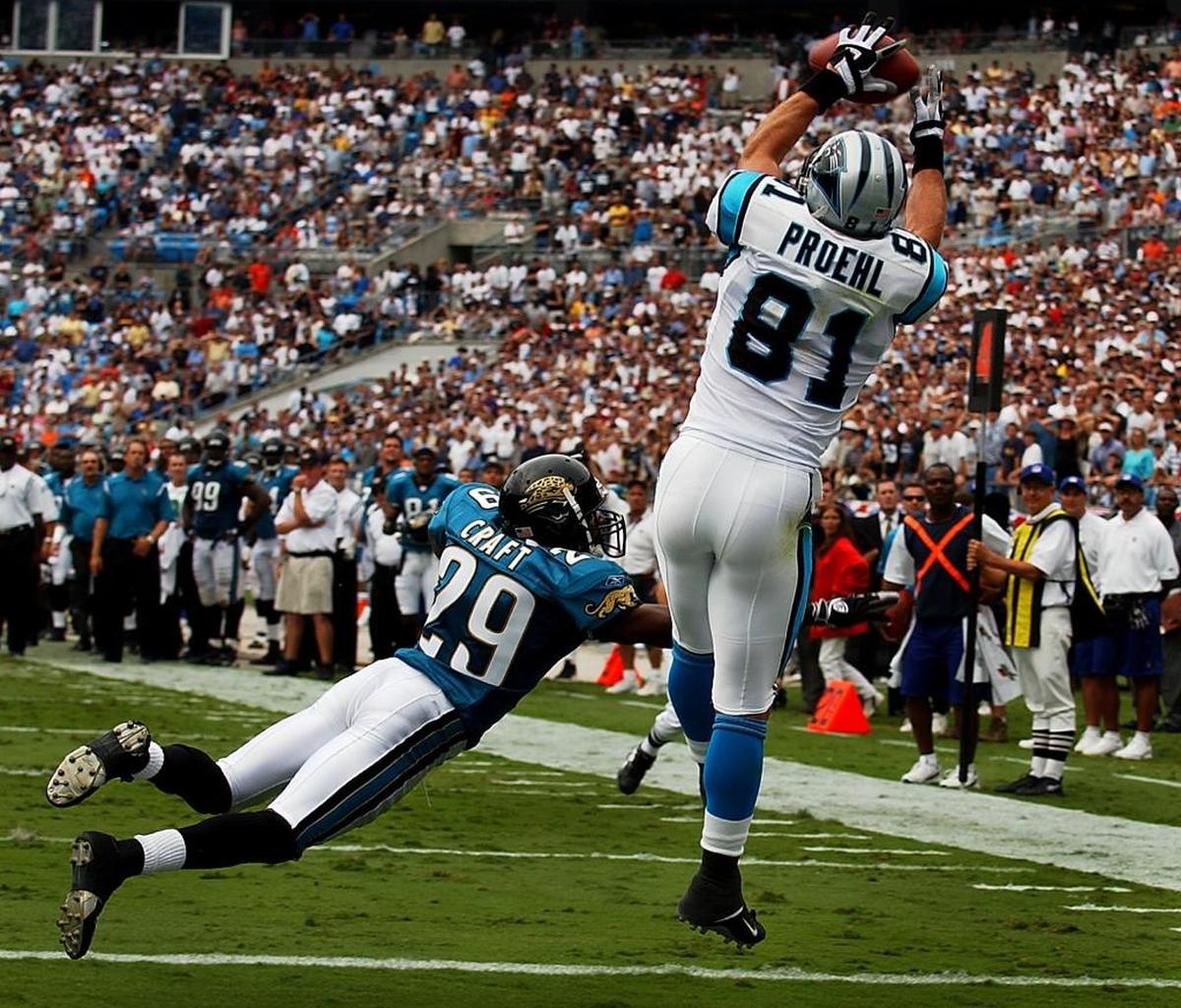 This catch by Panthers wide receiver Ricky Proehl (81) completed a comeback from a 17-0 deficit against Jacksonville in 2003 in the first game quarterback Jake Delhomme played for Carolina.