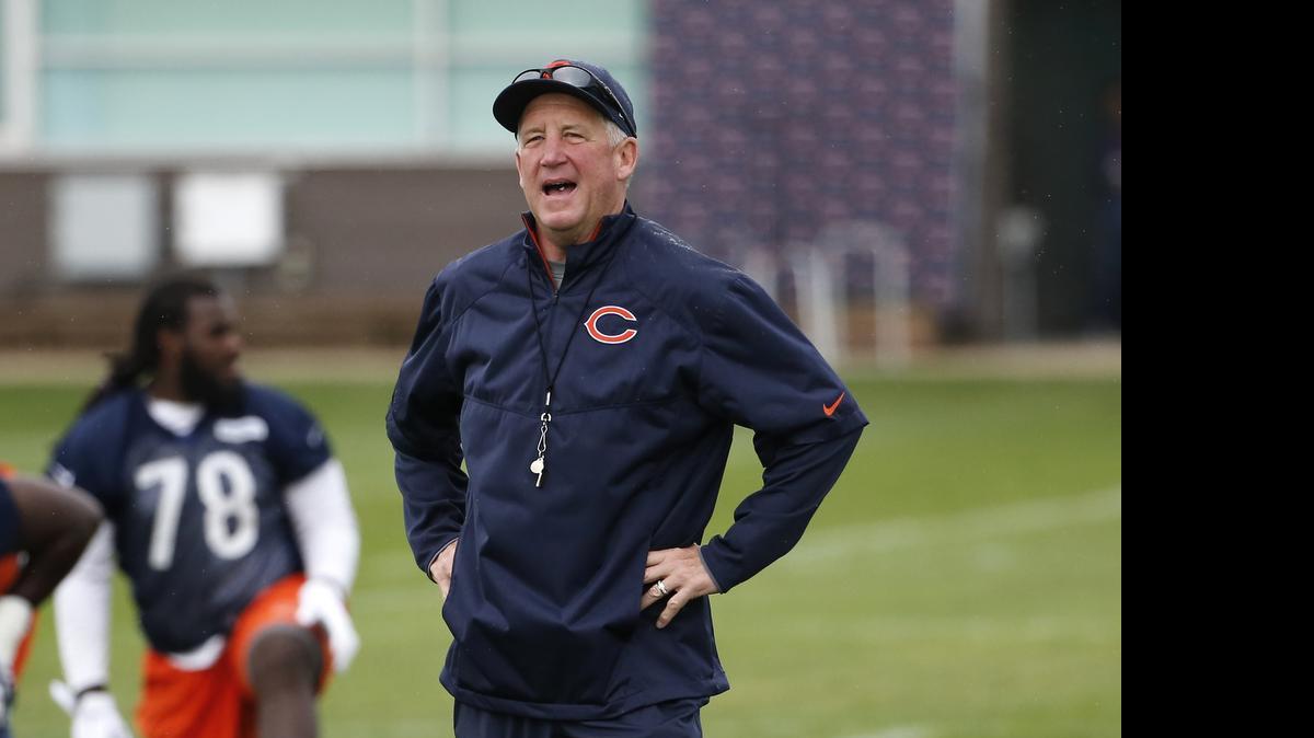 
Chicago Bears head coach John Fox yells out over the field during NFL football minicamp June 17, 2015, in Lake Forest, Ill. Fox, a longtime Carolina Panthers coach, has listed his Charlotte home for sale.
