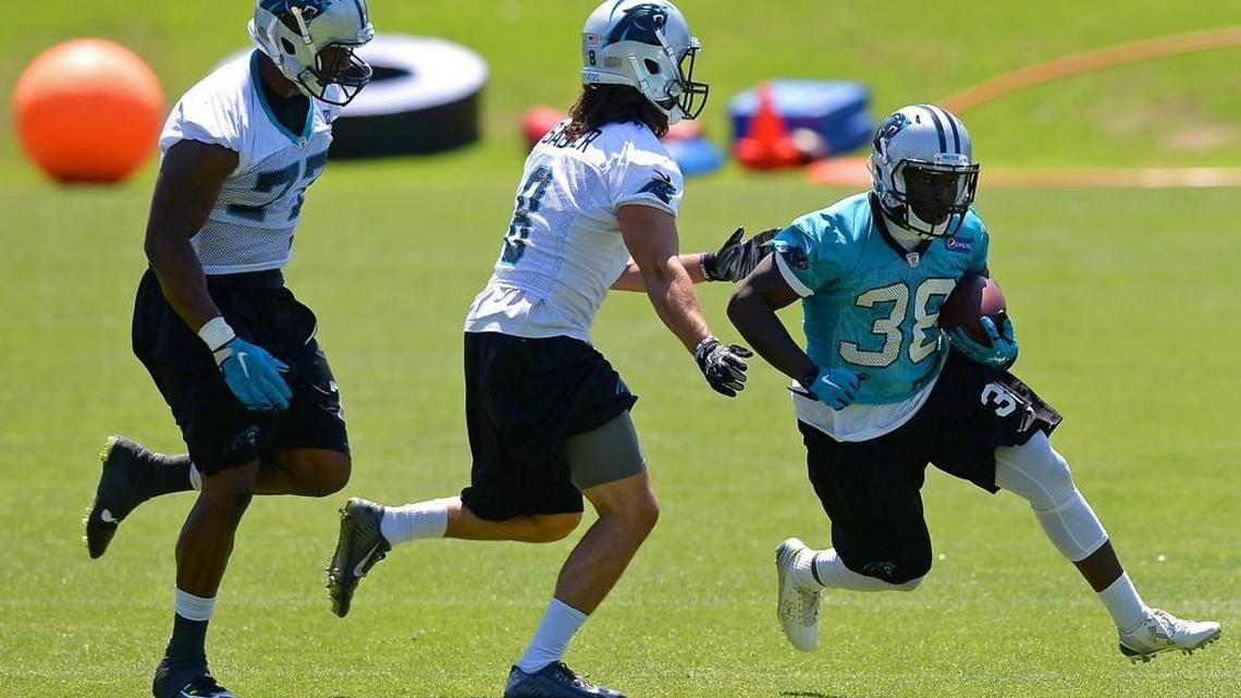 Carolina Panthers running back Jalen Simmons (38) had two opportunities to continue his career after the NFL draft, one in Australia and one with his hometown team. “It wasn’t a hard decision,” Simmons says.