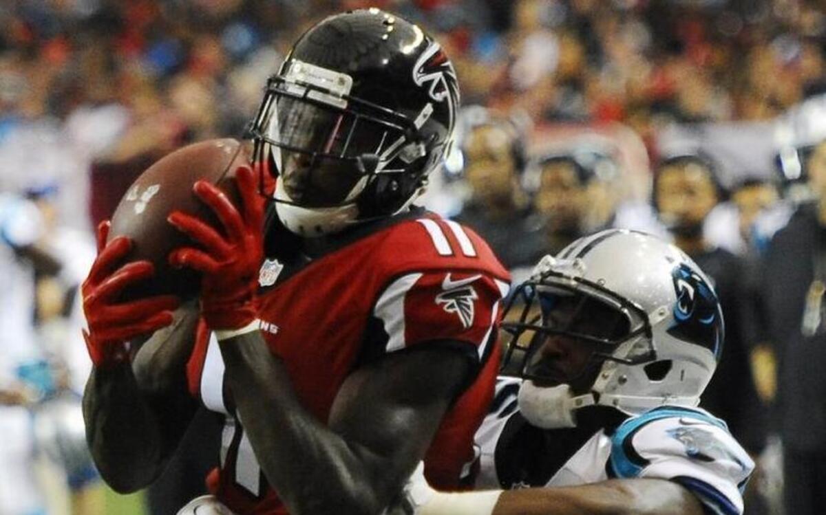 Atlanta Falcons wide receiver Julio Jones (11) dominated whichever Carolina Panthers cornerback tried to cover him, including Bené Benwikere (25), in a 48-33 victory Sunday. That left Carolina with a question it couldn’t answer.