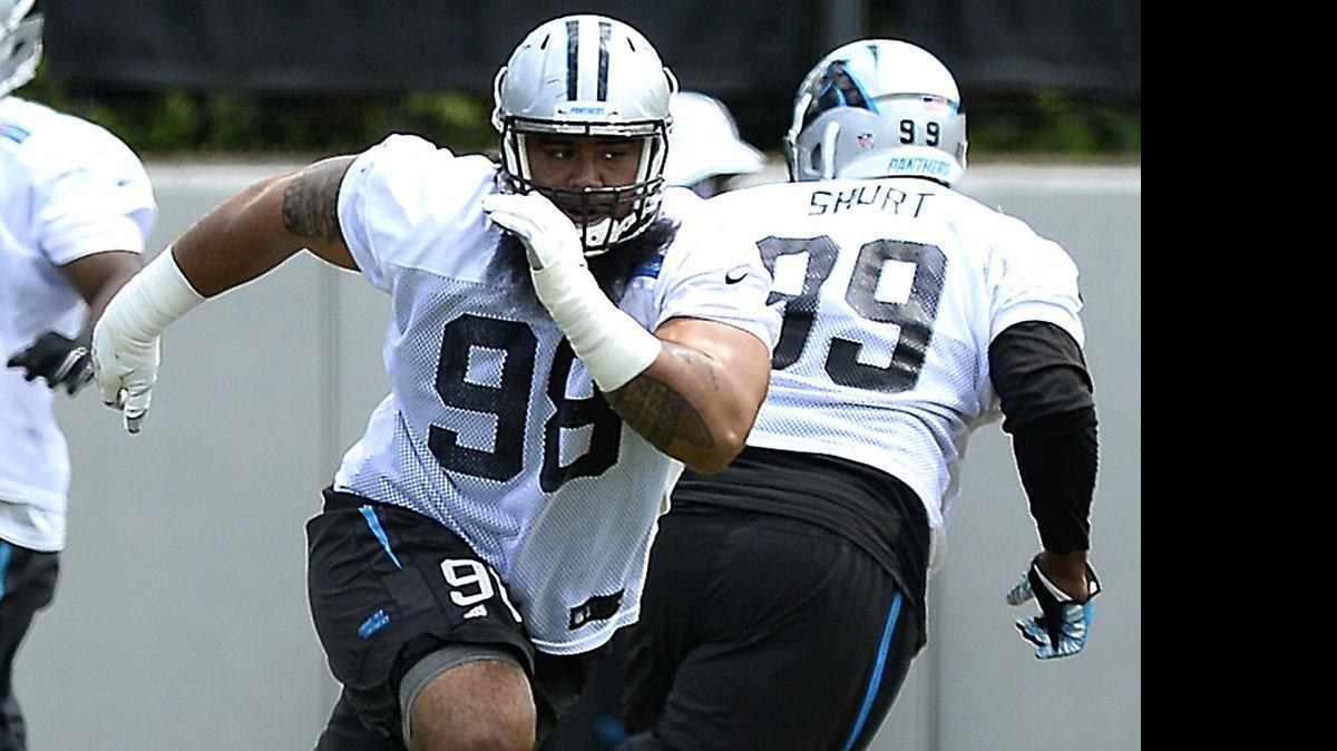 
Star Lotulelei, left, and Kawann Short spent the past two seasons learning from veteran. Now, entering their third season with the Panthers, the tandem has predominantly held both starting spots during OTAs.


