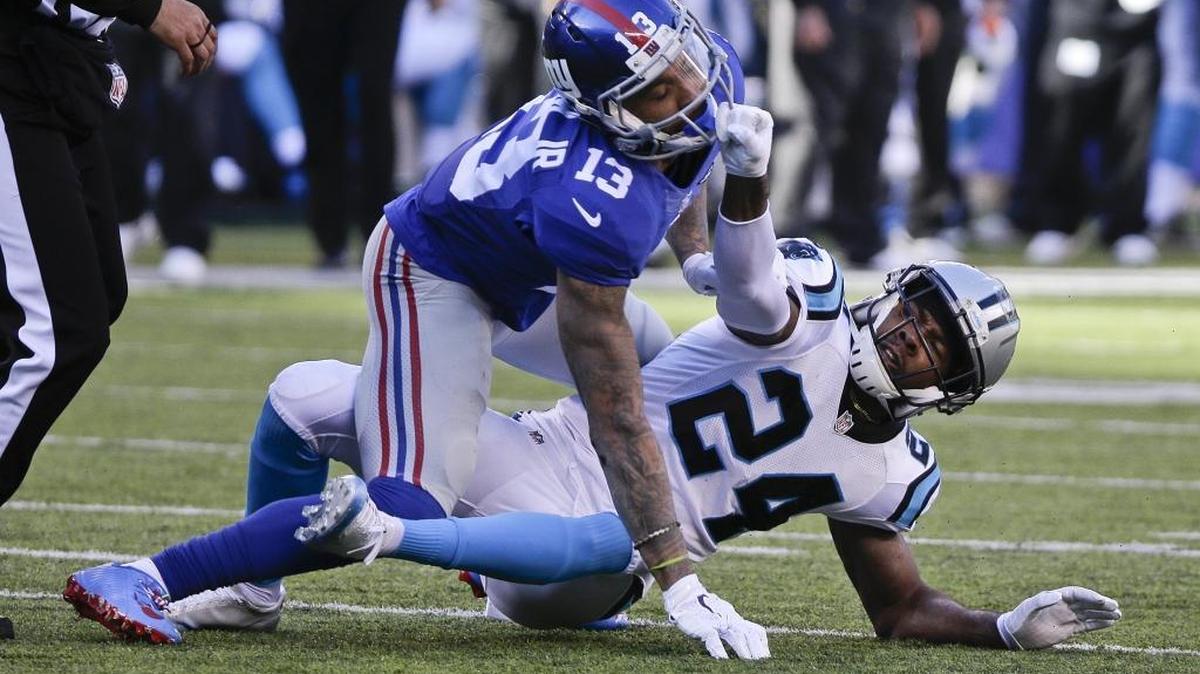 New York Giants wide receiver Odell Beckham (13) and Carolina cornerback Josh Norman (24) were involved in a number of incidents during the Panthers’ 38-35 victory on Sunday.