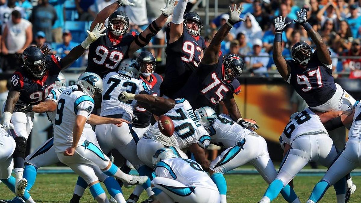 
Carolina Panthers kicker Graham Gano had a field goal blocked against the Houston Texans on Sunday that coach Ron Rivera said Monday was a result of the ball coming out too low. The Panthers defeated the Texans 24-17.
