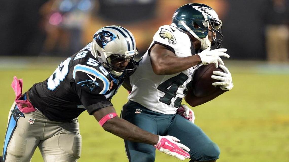 A fundamental tackle of Philadelphia’s Darren Sproles (43) had a coach from another team calling the Carolina Panthers to compliment Thomas Davis Sr. (58) on Monday.