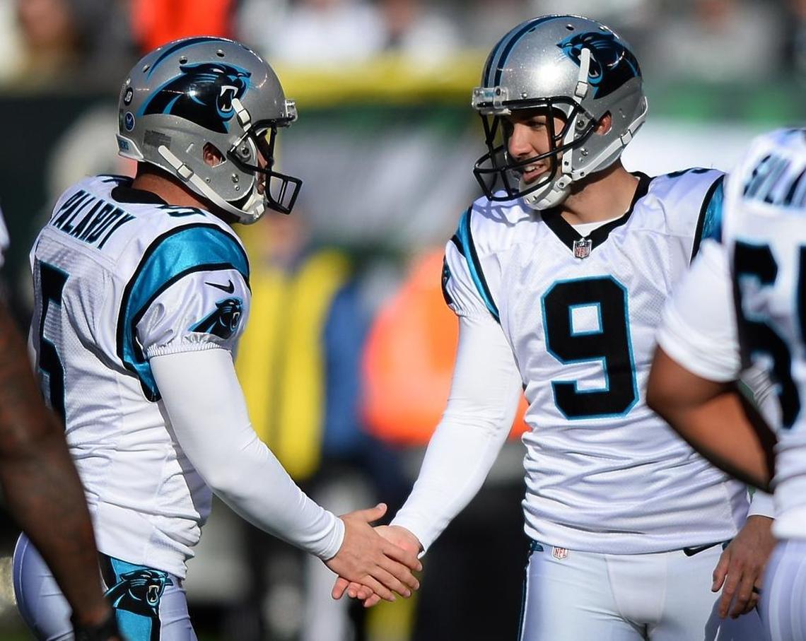 Panthers kicker Graham Gano (9) didn’t make the team’s first preseason trip of the year to Chicago because his leg is “sore,” coach Ron Rivera said. He was replaced during the game by former Virginia Tech kicker Joey Slye.