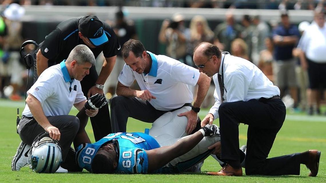 Carolina Panthers tackle Daryl Williams was back on the practice field Wednesday for the first time since being injured in the first quarter of the season opener against the Jacksonville Jaguars at EverBank Field in Jacksonville.