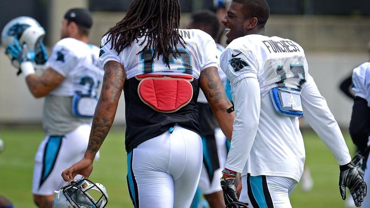 At 6-foot-5 and 6-4 respectively, Panthers wide receivers Kelvin Benjamin, left, and Devin Funchess are two of the tallest at their position in the NFL. The average NFL cornerback is shorter than 6 feet.