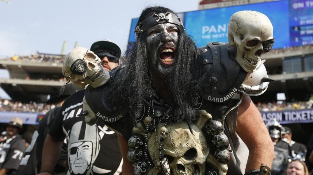 Oakland Raiders are among the rowdiest fans in American sports, face painters who dress up in evil costumes, often with spike-covered shoulder pads.