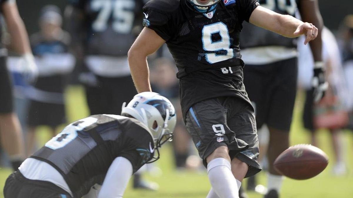 
Carolina Panthers kicker Graham Gano (9) and punter Brad Nortman (8) have had their repetitions limited at trainingcamp to save their legs for the season.
