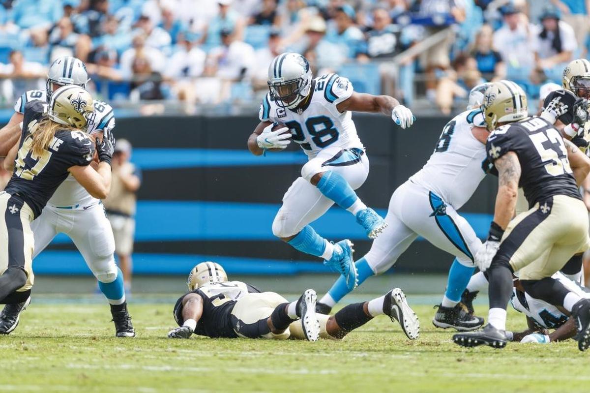 The Carolina Panthers and running back Jonathan Stewart (28) couldn’t get over the hurdle in a 34-13 loss to the Saints in Week 3, but since then Carolina has kept pace.