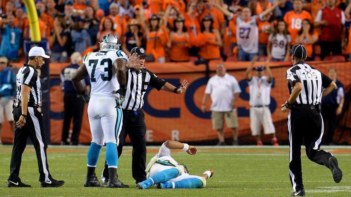 Carolina Panthers quarterback Cam Newton was down for about 30 seconds after a hit from Denver Broncos safety Darian Stewart. The firestorm over helmet-to-helmet hits on Newton in that game has brought attention that could change officials’ behavior.