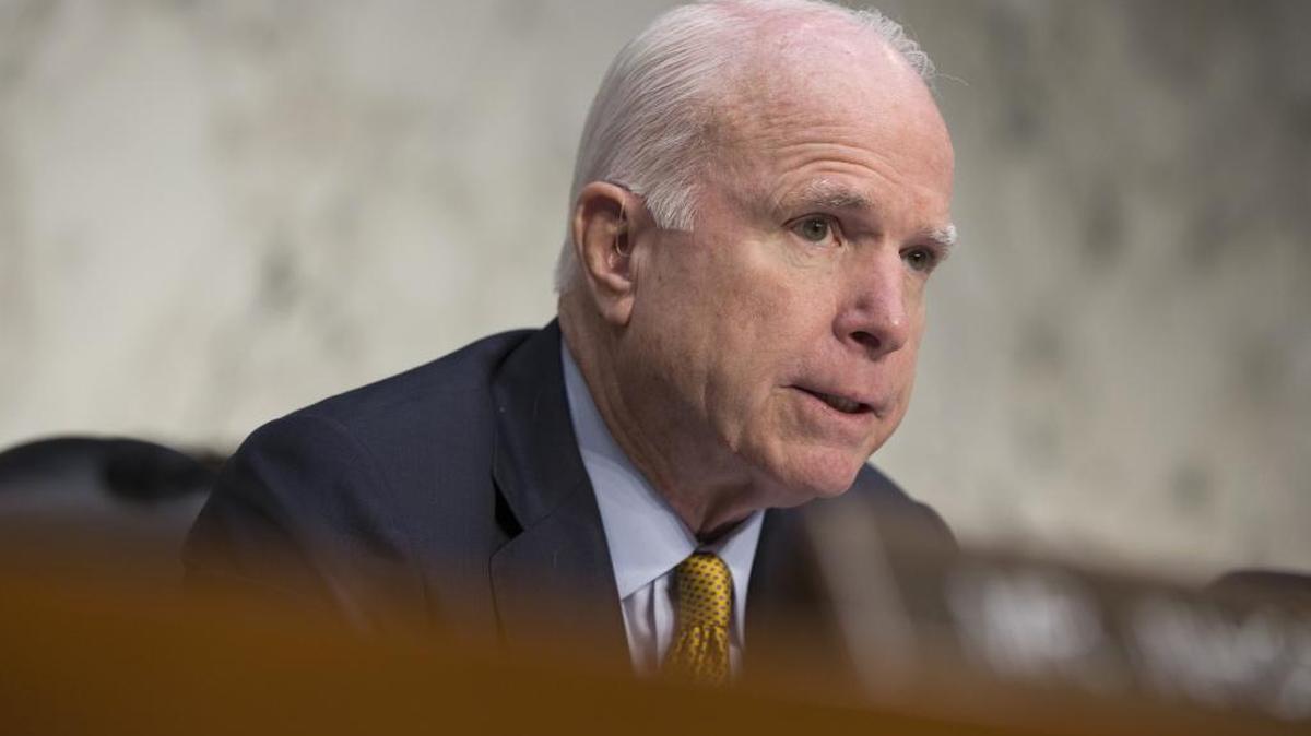 Sen. John McCain, shown in this photo from September, took to the floor of the U.S. Senate Monday afternoon to offer a not-s-heartfelt tribute to the Carolina Panthers. The Arizona Republican was paying off a bet to GOP Sen. Thom Tillis of North Carolina.