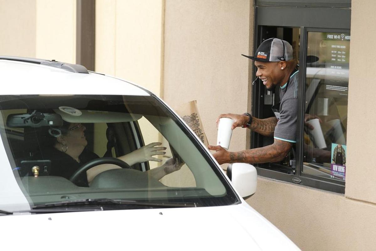 The NFL Network's Steve Smith filmed a commercial at a Taco Bell in Concord, NC Tuesday, August 29, 2017. (Photo by Jason E. Miczek / AP Images for the NFL)