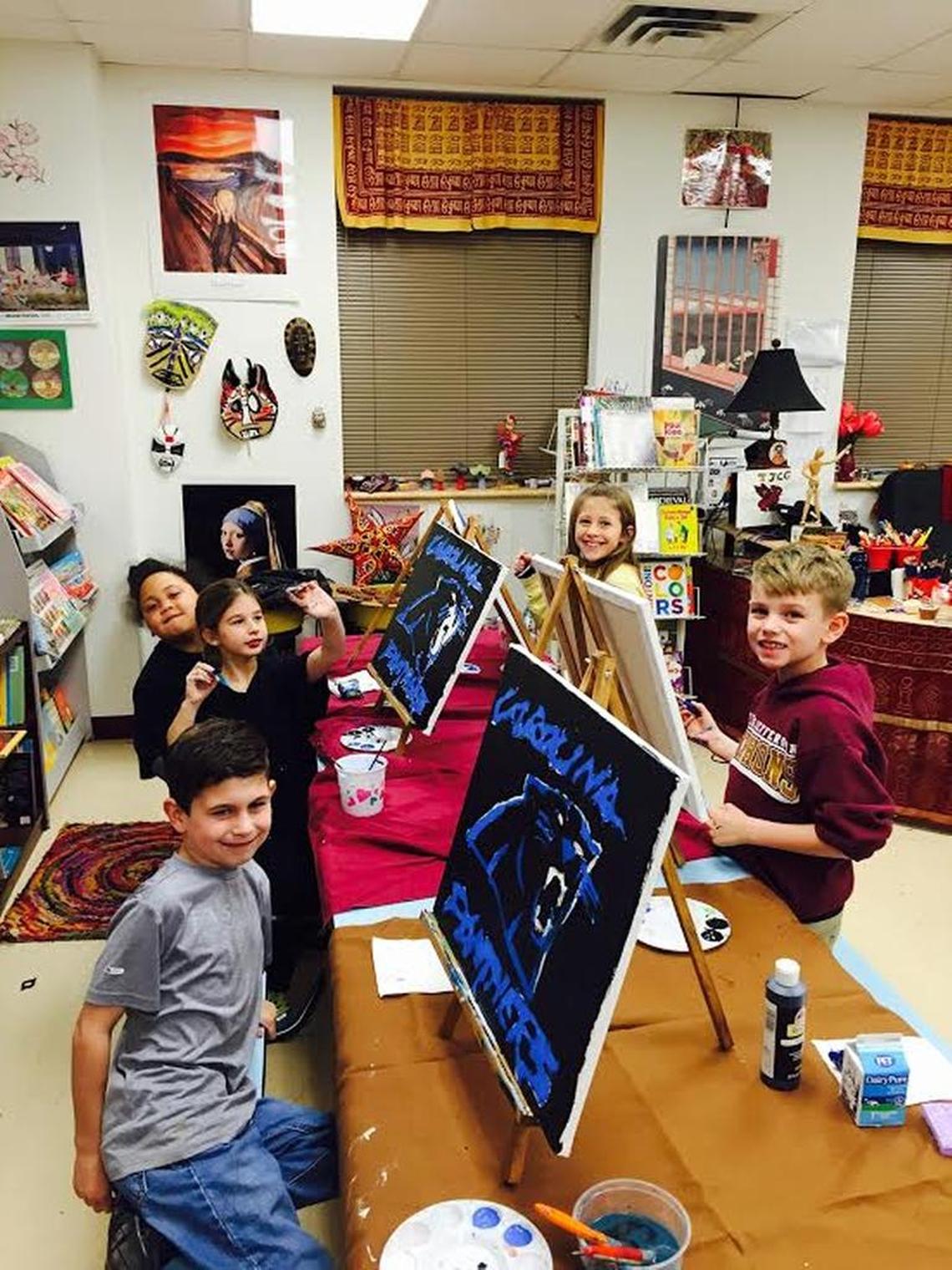 Patricia Kean’s art students at Thomas Jefferson Classical Academy in Forest City worked on Panthers logos, which they shared with the team.