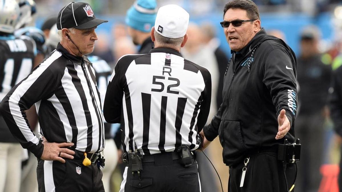 Carolina Panthers head coach Ron Rivera (right) is ranked among the NFL’s top 10 coaches in a new power ranking the league released Sunday night