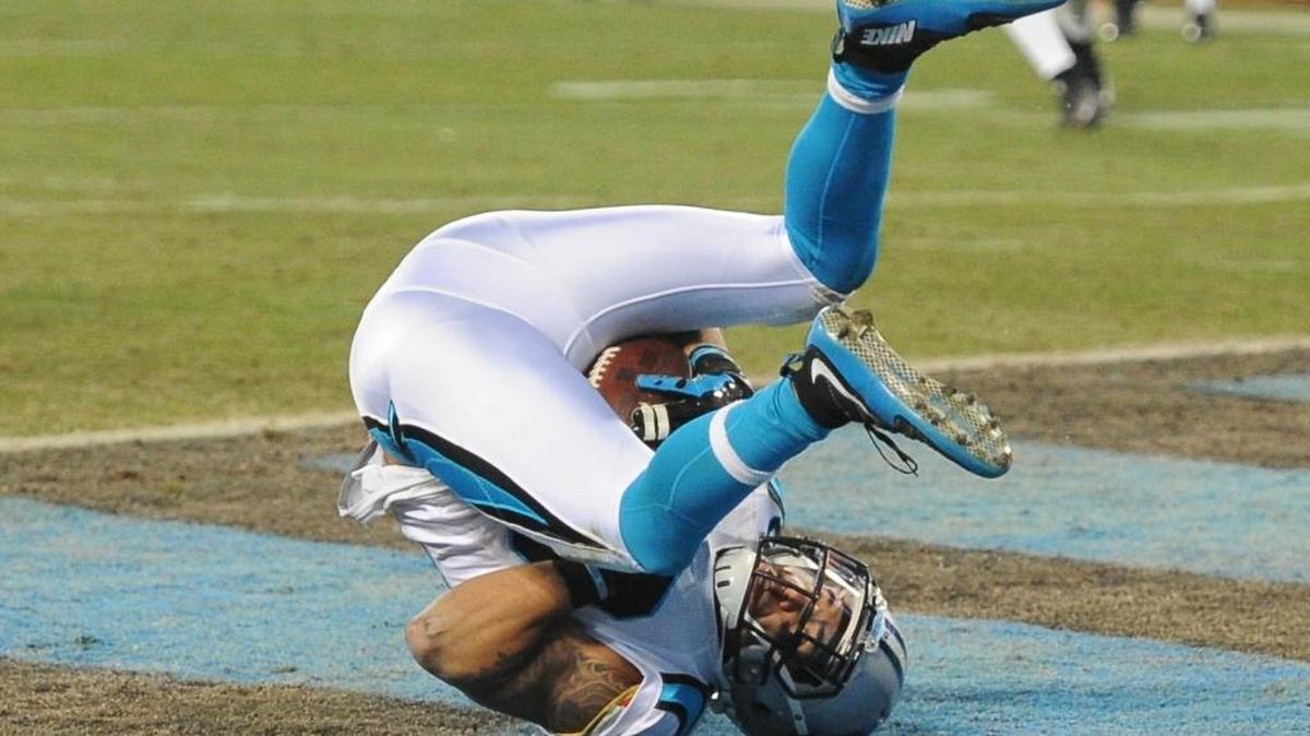 Carolina Panthers safety Kurt Coleman pulls in an interception in the end zone in the second quarter of Sunday’s NFC Championship game in Charlotte.