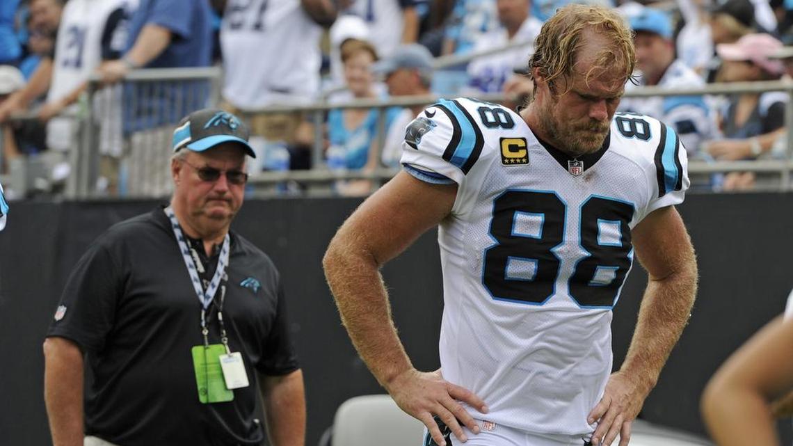 The biggest downside to Sunday’s Carolina Panthers’ victory over the Dallas Cowboys was a foot injury to Greg Olsen (88). His right foot, the same foot in which he suffered a Jones fracture a year ago, was in a boot and Olsen on crutches after halftime. Olsen re-fractured his foot, according to the team, but will not have surgery.