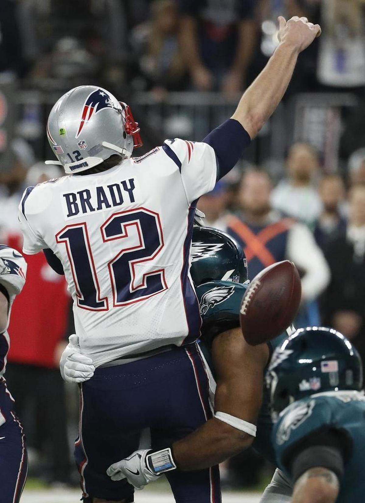 Philadelphia defensive end Brandon Graham’s strip-sack of New England quarterback Tom Brady – the only sack of the game – stuffed the Patriots’ comeback hopes and gave the Eagles a 41-33 victory and the first Super Bowl title in their history.