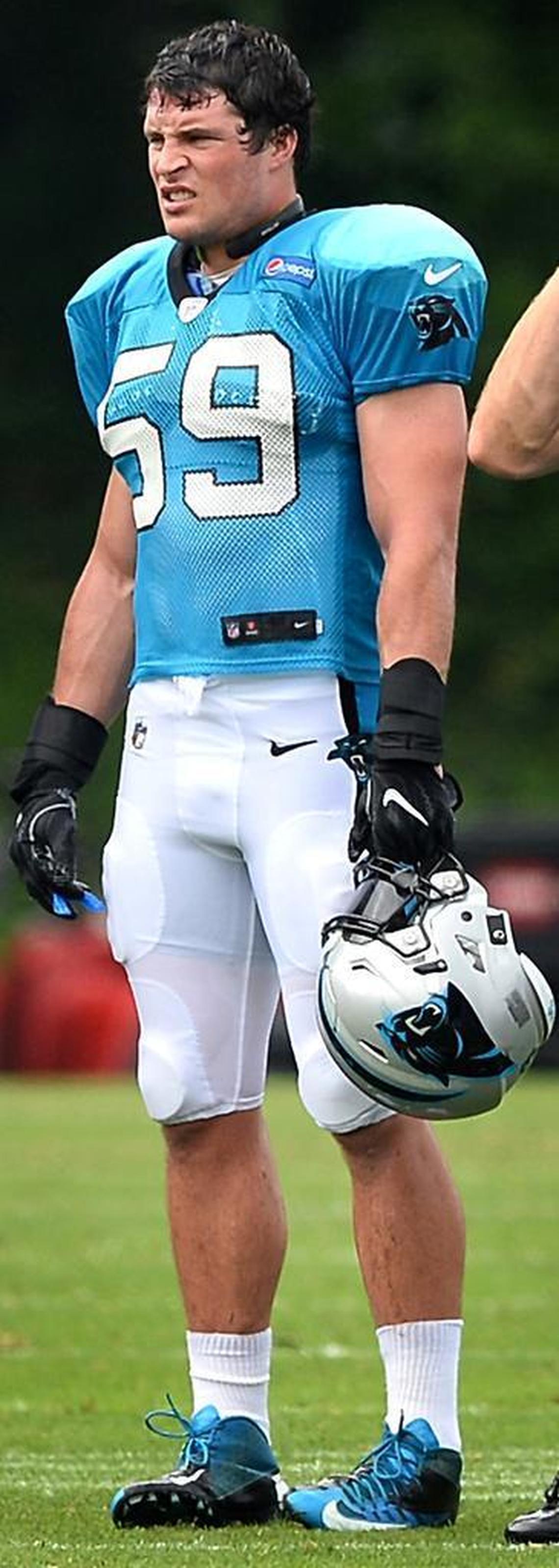 Carolina Panthers linebacker Kuechly won’t talk much about his Q Collar, other than to confirm that he’s wearing it on the field. He often hides it in his helmet when talking to the media, to avoid questions about it.