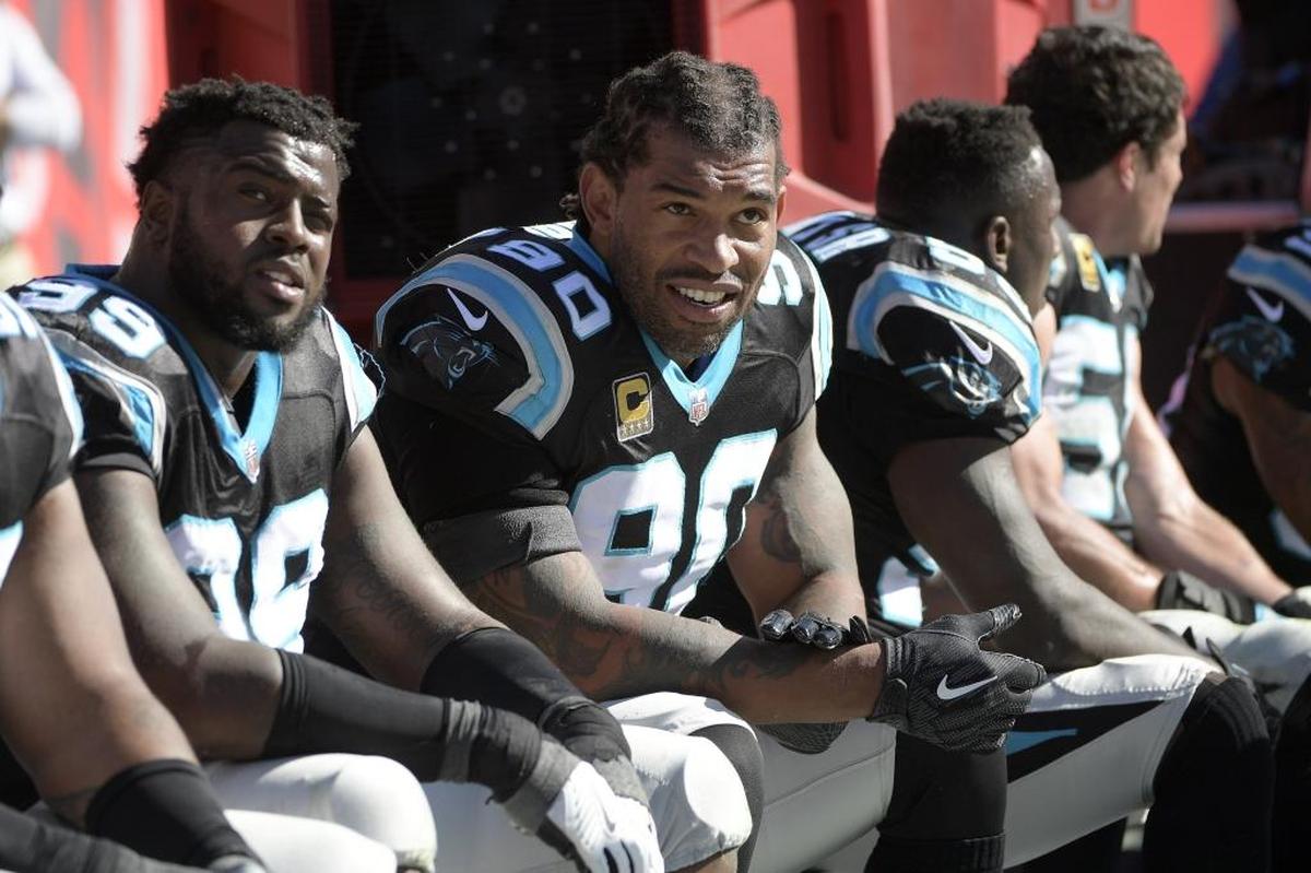 Carolina Panthers defensive end Julius Peppers (90) returned to the team this season, but one of his biggest fans isn’t around to see his second stint with the franchise.