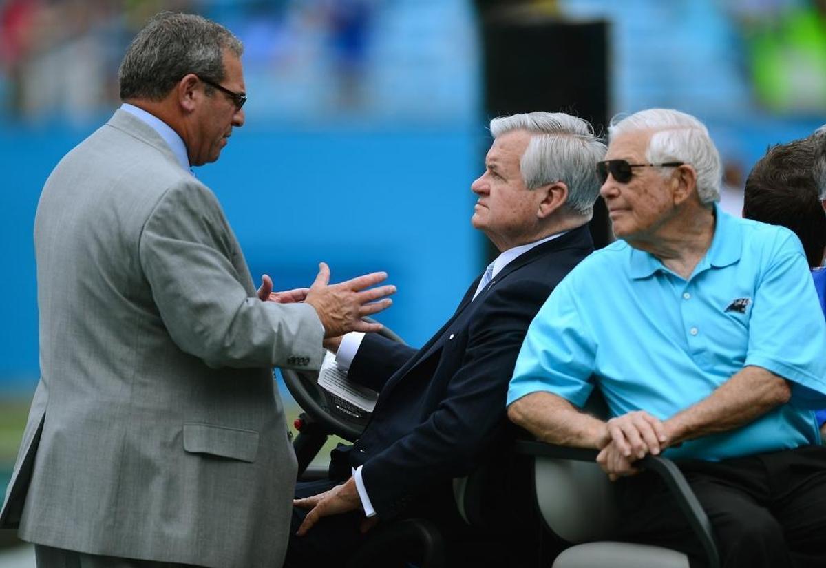 In the fall of 2013, when this picture was taken, Gettleman (left) went 12-4 in his first season as the general manager for the Carolina Panthers. At age 61, he had almost given up his dream of becoming an NFL GM when Richardson (center) hired him in January 2013.