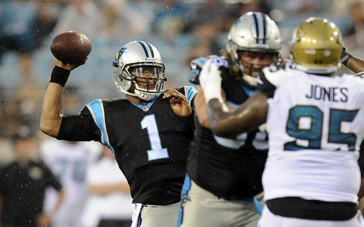 Carolina Panthers quarterback Cam Newton (1) played one series and completed his only two passes, including a touchdown to Kelvin Benjamin, in Thursday’s preseason game at Jacksonville.