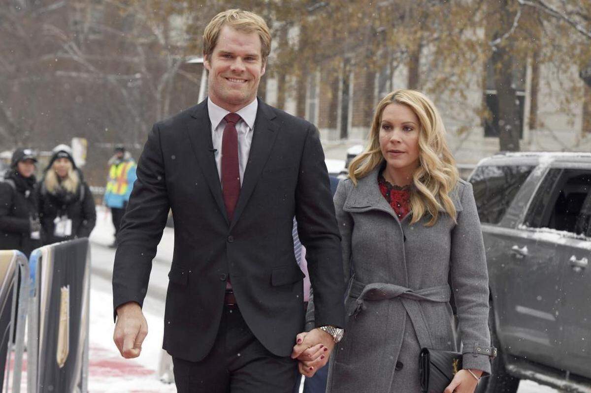 Olsen and his wife, Kara, seen here Saturday night in Minneapolis, established the HEARTest Yard Fund in 2013 after tests revealed their unborn son, T.J., had a congenital heart condition called Hypoplastic Left Heart Syndrome.