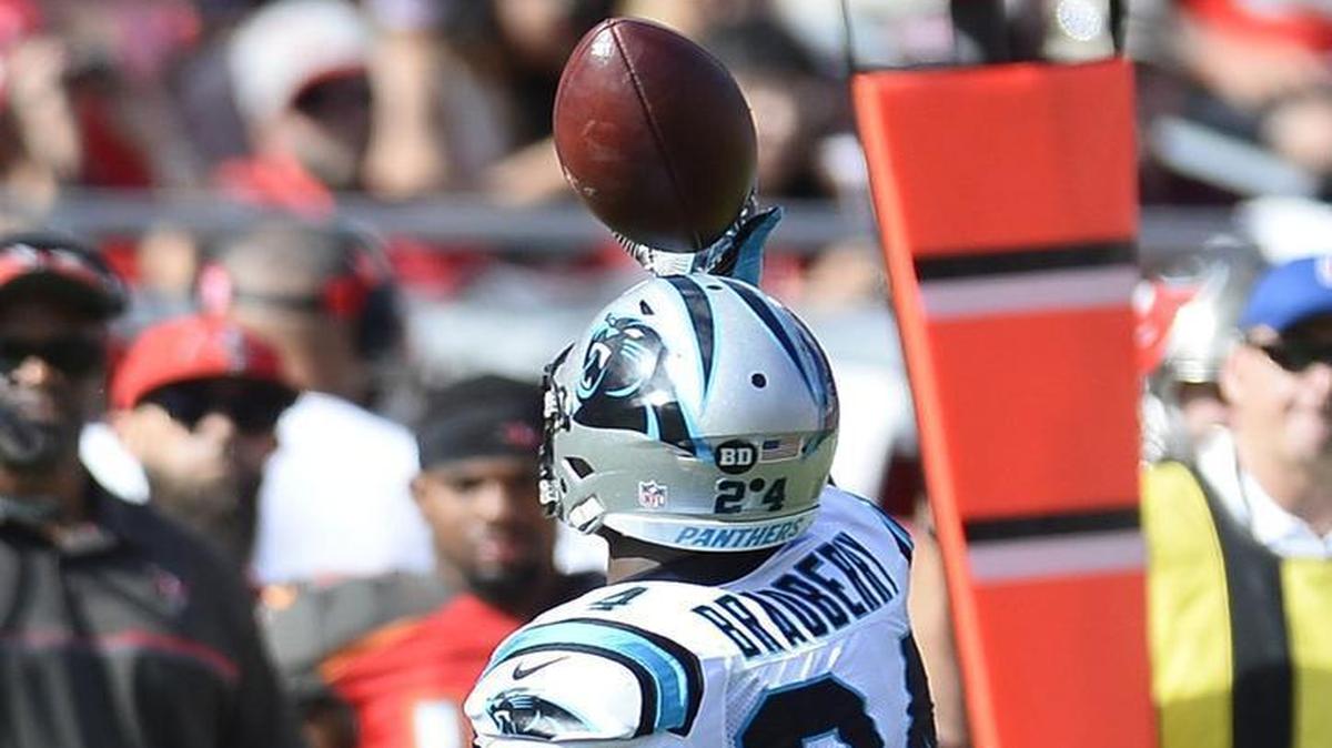 Carolina Panthers rookie cornerback James Bradberry returned this first-quarter interception to the Buccaneers’ 16, after which quarterback Cam Newton and the offense went three-and-out and sent out the kicking unit. which missed the field goal.