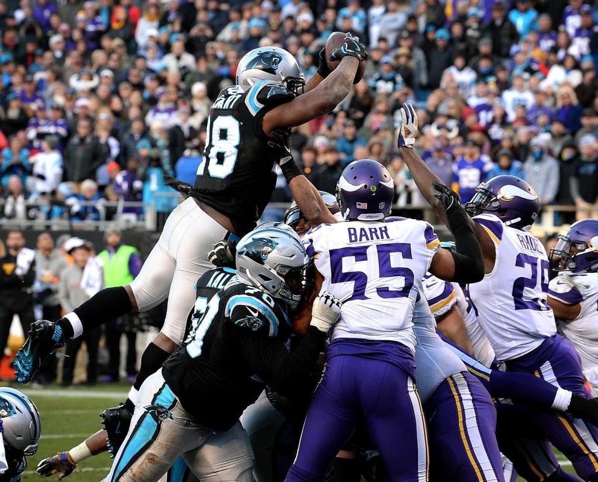 Carolina Panthers running back Jonathan Stewart’s up-and-over touchdown provided the winning points in Sunday’s 31-24 victory over the Minnesota Vikings.