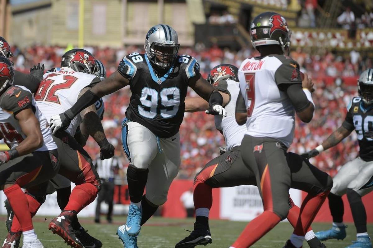 Although his sack numbers aren’t what he would like, Carolina Panthers defensive tackle Kawann Short (99) is the same disruptive force he was before signing a big contract in the offseason.
