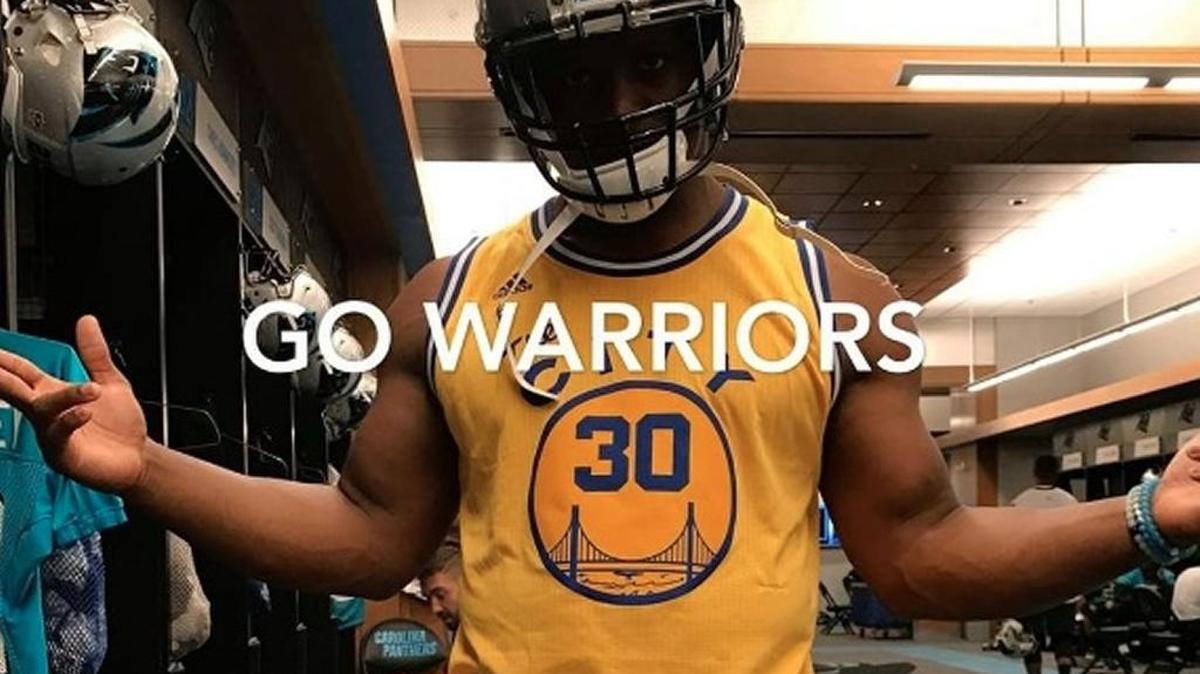 Jonathan Stewart, a Warriors fan, wasted no time in smack-talking his Cleveland-fan teammates after Golden State took Game 3 on Wednesday night.