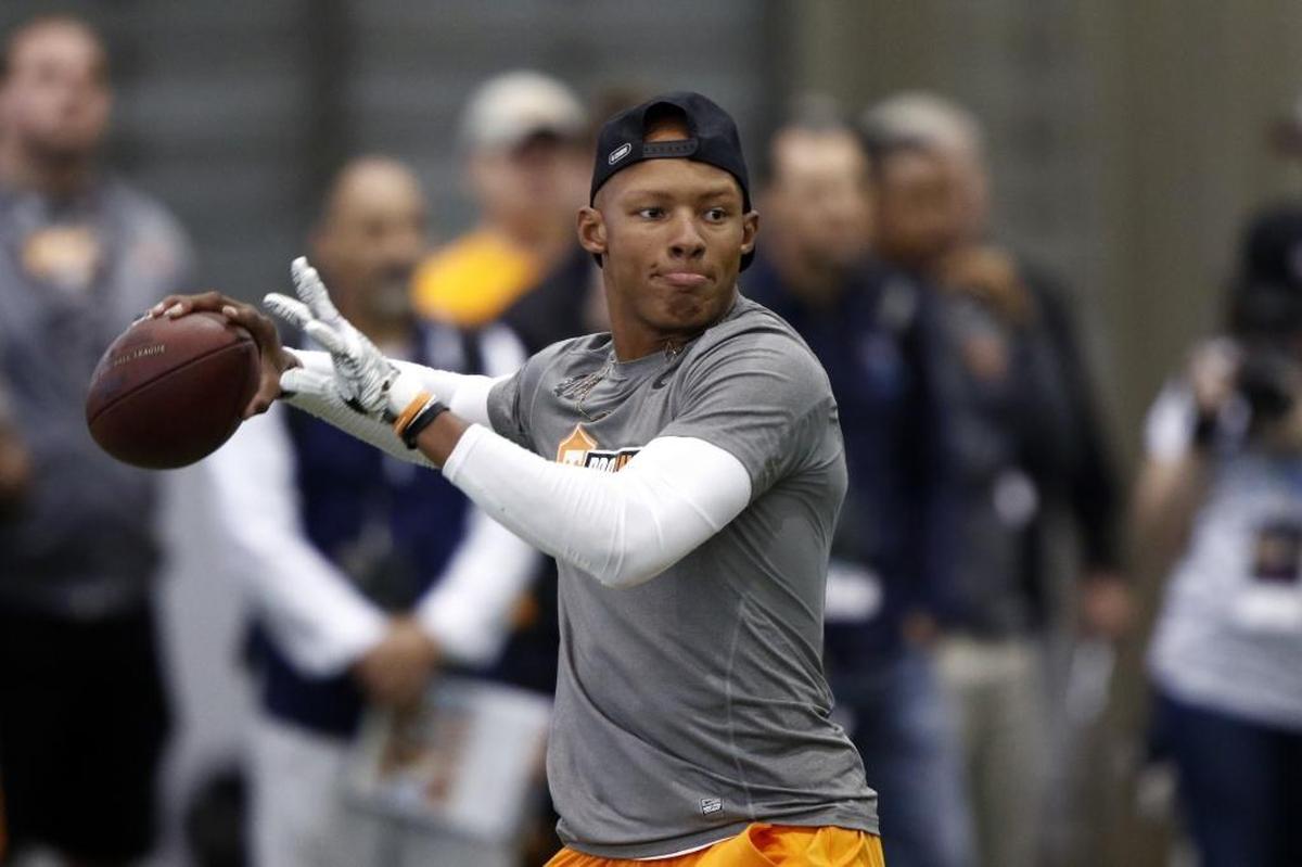 The Carolina Panthers have shown a potential interest in former Tennessee quarterback Josh Dobbs, above, as a backup to Cam Newton.