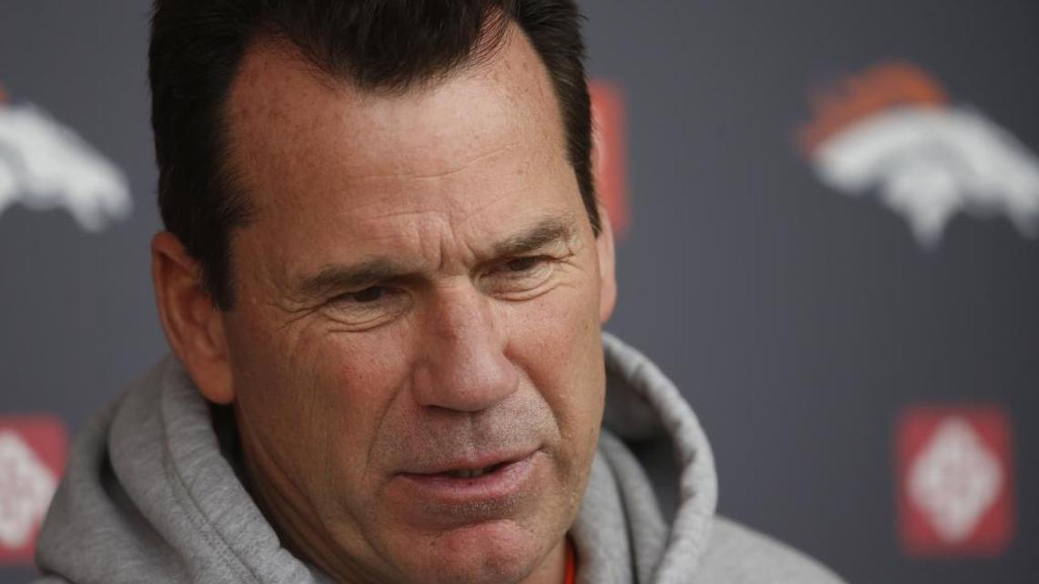 Denver Broncos head coach Gary Kubiak speaks with the media after an NFL football practice at the team's headquarters Saturday in Englewood, Colo.