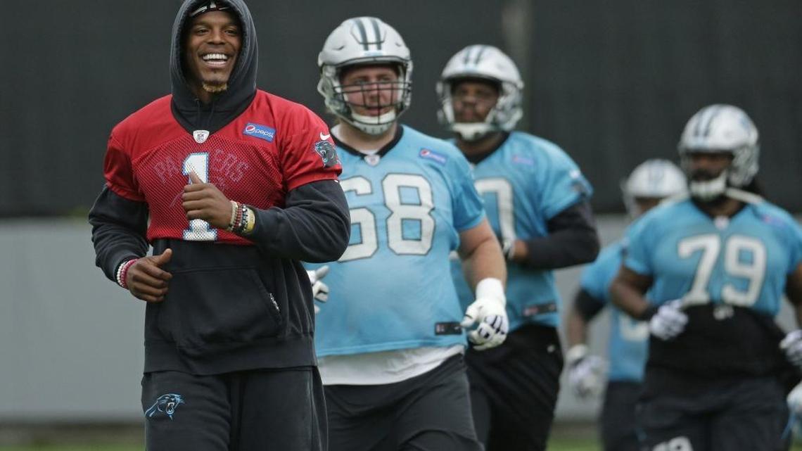 Carolina Panthers quarterback Cam Newton (1) didn’t take any practice repetitions on Thursday as he recovers from shoulder surgery, but he did just about everything else.