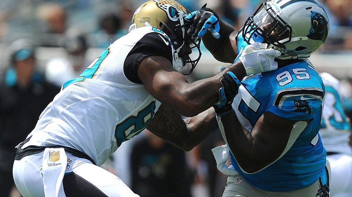 
Carolina Panthers defensive end Charles Johnson, right, is expected to play against the Saints on Sunday.


