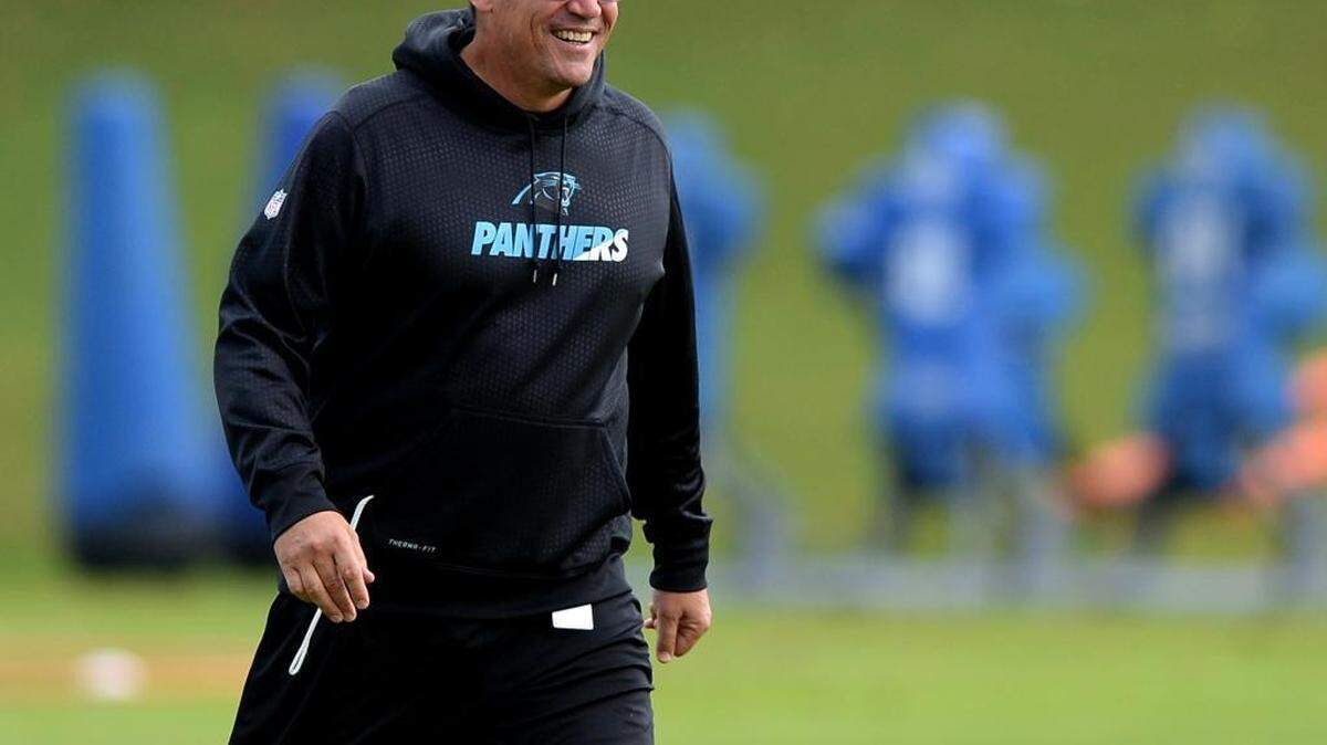 Carolina Panthers head coach Ron Rivera watches players run through drills on Thursday in Charlotte.