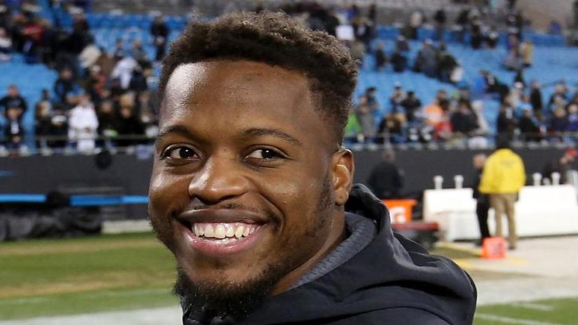 Jonathan Stewart of the Carolina Panthers reacts after their 38-10 victory over the Tampa Bay Buccaneers at Bank of America Stadium on Sunday.