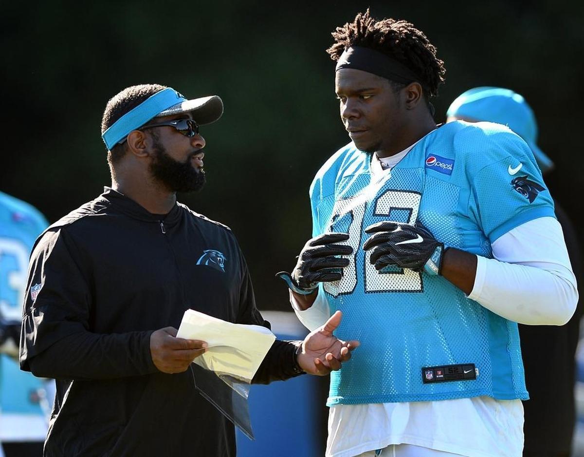 Carolina Panthers defensive tackle Vernon Butler, right, has been accused of a Class C assault, according to the Dallas Police Department.