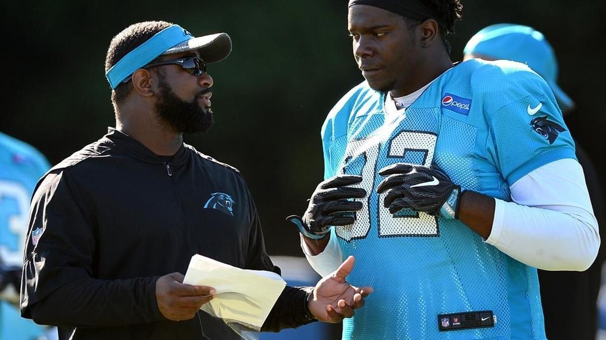 Carolina Panthers defensive tackle Vernon Butler, right, has been accused of a Class C assault, according to the Dallas Police Department.