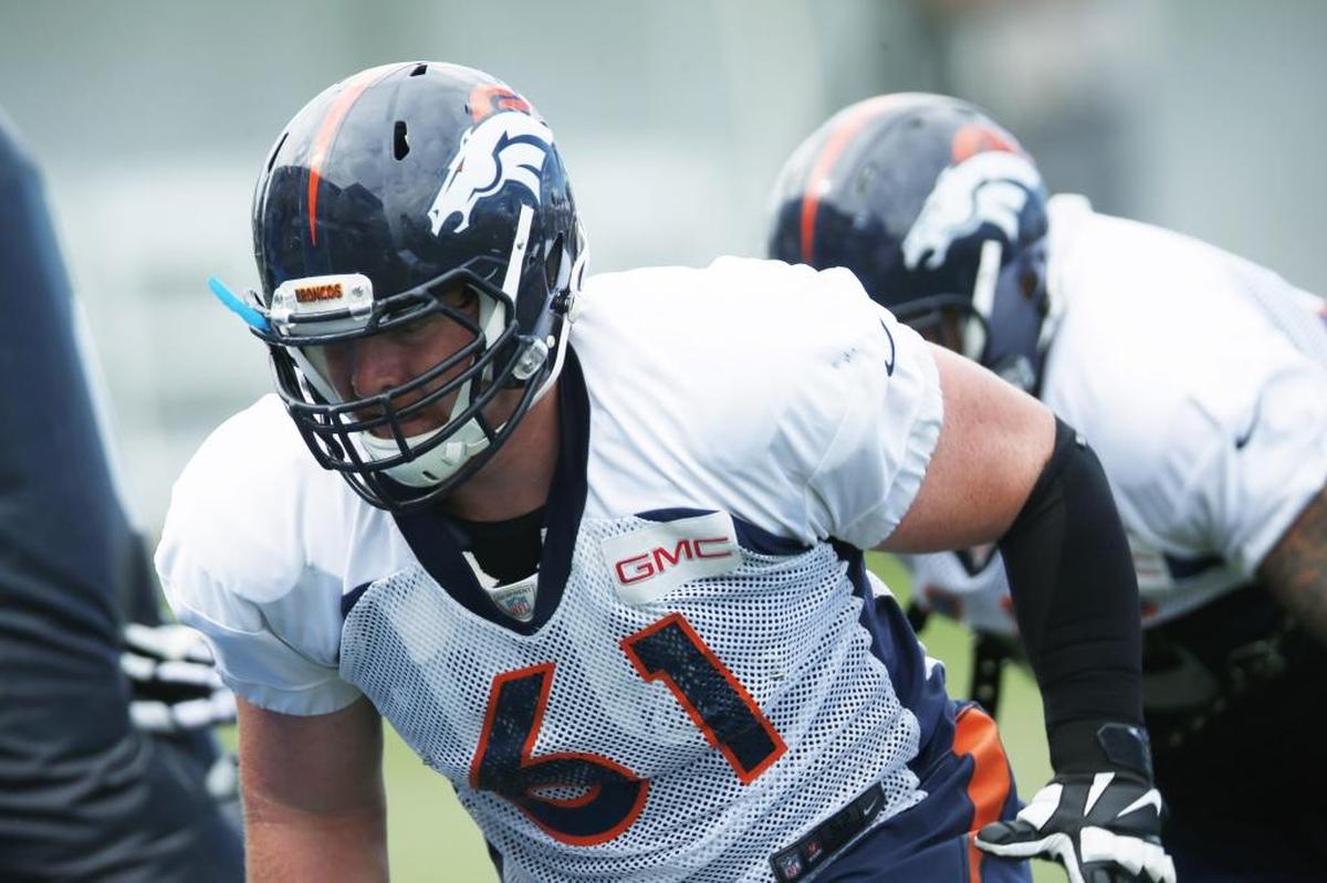 Center Matt Paradis (61) has continued recovering from a broken fibula suffered last season with the Denver Broncos.