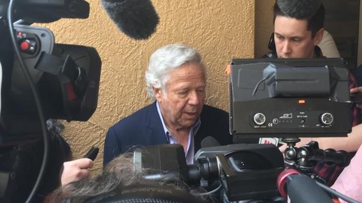 New England Patriots owner Robert Kraft addresses media at the annual NFL league meeting in Orlando on Monday.