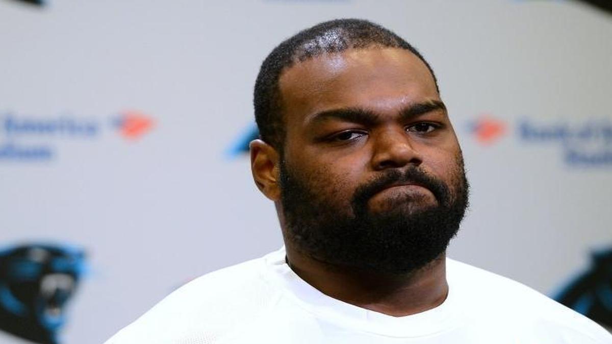 Carolina Panthers left offensive tackle Michael Oher, shown in a file photo, was present for the team’s mandatory minicamp that started Tuesday, but not on the field as practice began.