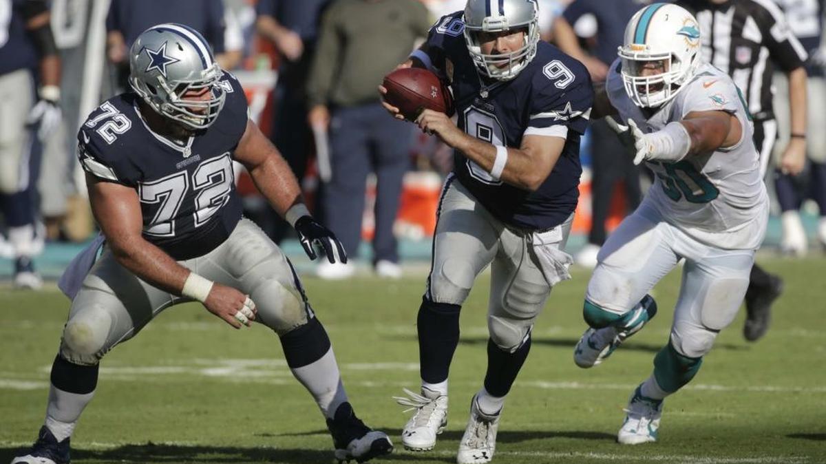 If the Panthers can chase Dallas Cowboys quarterback Tony Romo (9) from the pocket, they could add to their interception total as he improvises.