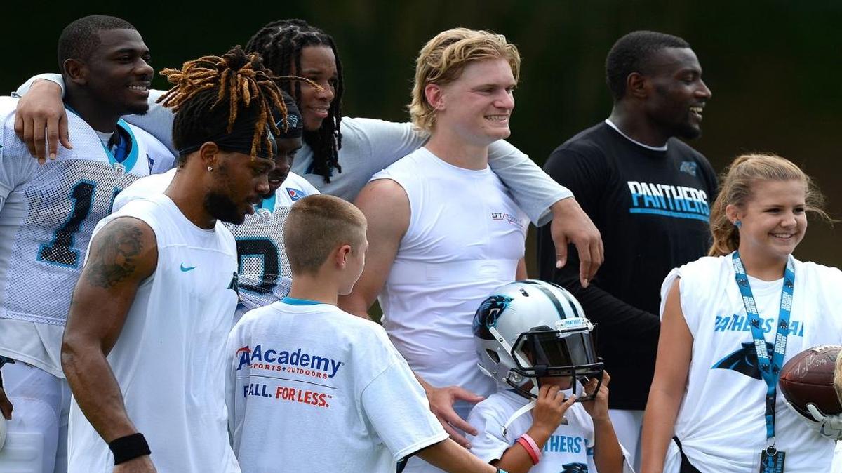Carolina Panthers wide receiver Brenton Bersin, center, says he feels like a fan favorite because of his local ties. But some fans refuse to believe in the Charlotte Latin and Wofford grad until he purges the memory of muffing a punt in his playoff debut three seasons ago.