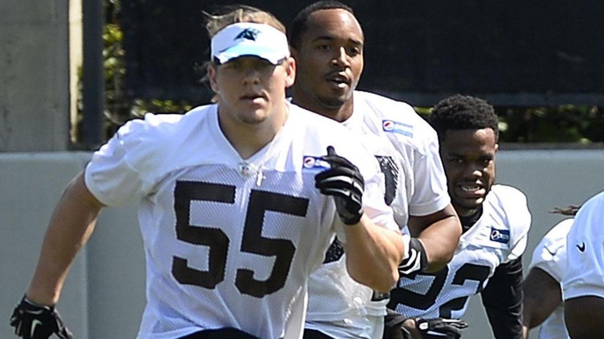 
Carolina Panthers rookie linebacker David Mayo (55) could begin to show up more in practice sessions with the offense working more on the running game.


