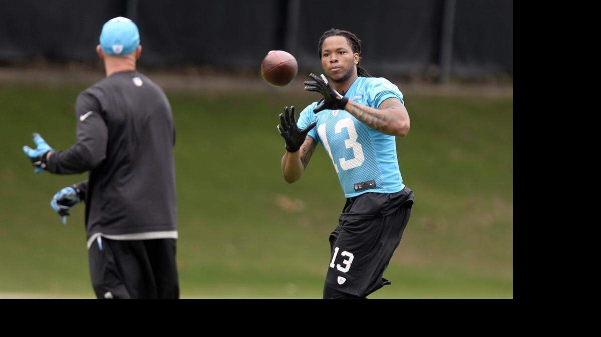 
Carolina Panthers wide receiver Kelvin Benjamin (13) has worked on the side but could return to the field Tuesday for the first time since suffering a hamstring injury. 
